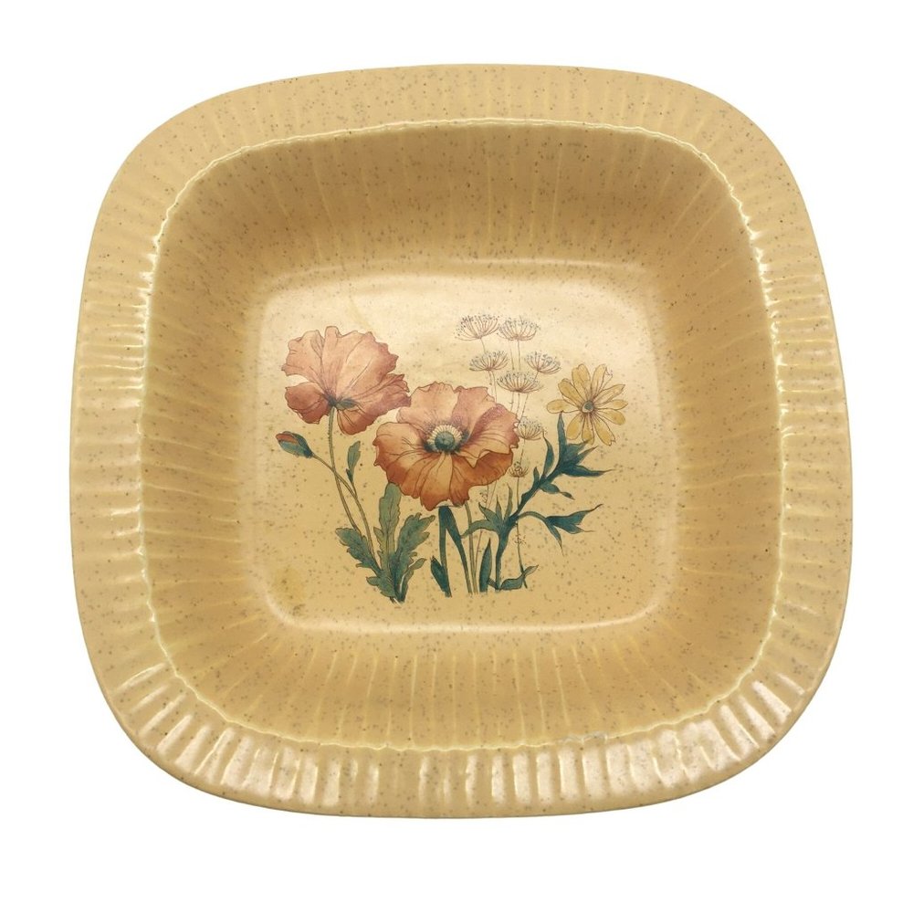 Treasure Craft Casserole Square Dish Floral Ribbed Vintage USA Made